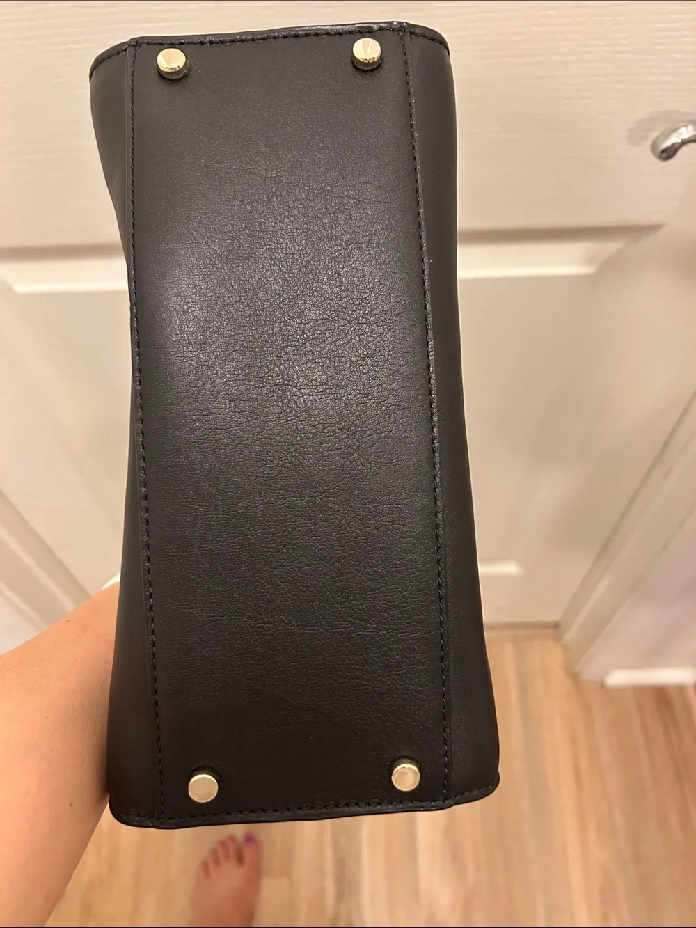 kate spade Black Leather Shoulder Bag with Gold Ring Handle